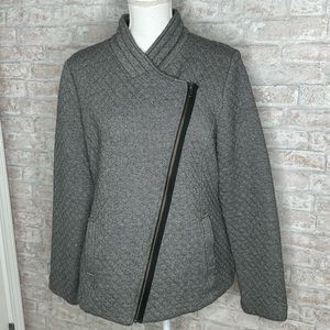 CAbi black and gray tweed diagonal zipper jacket size L